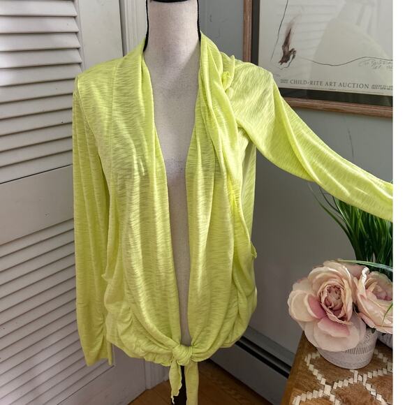 MONDETTA MPG Womens Top Medium Neon Yellow Open Cardigan Athleisure Casual - Picture 1 of 10